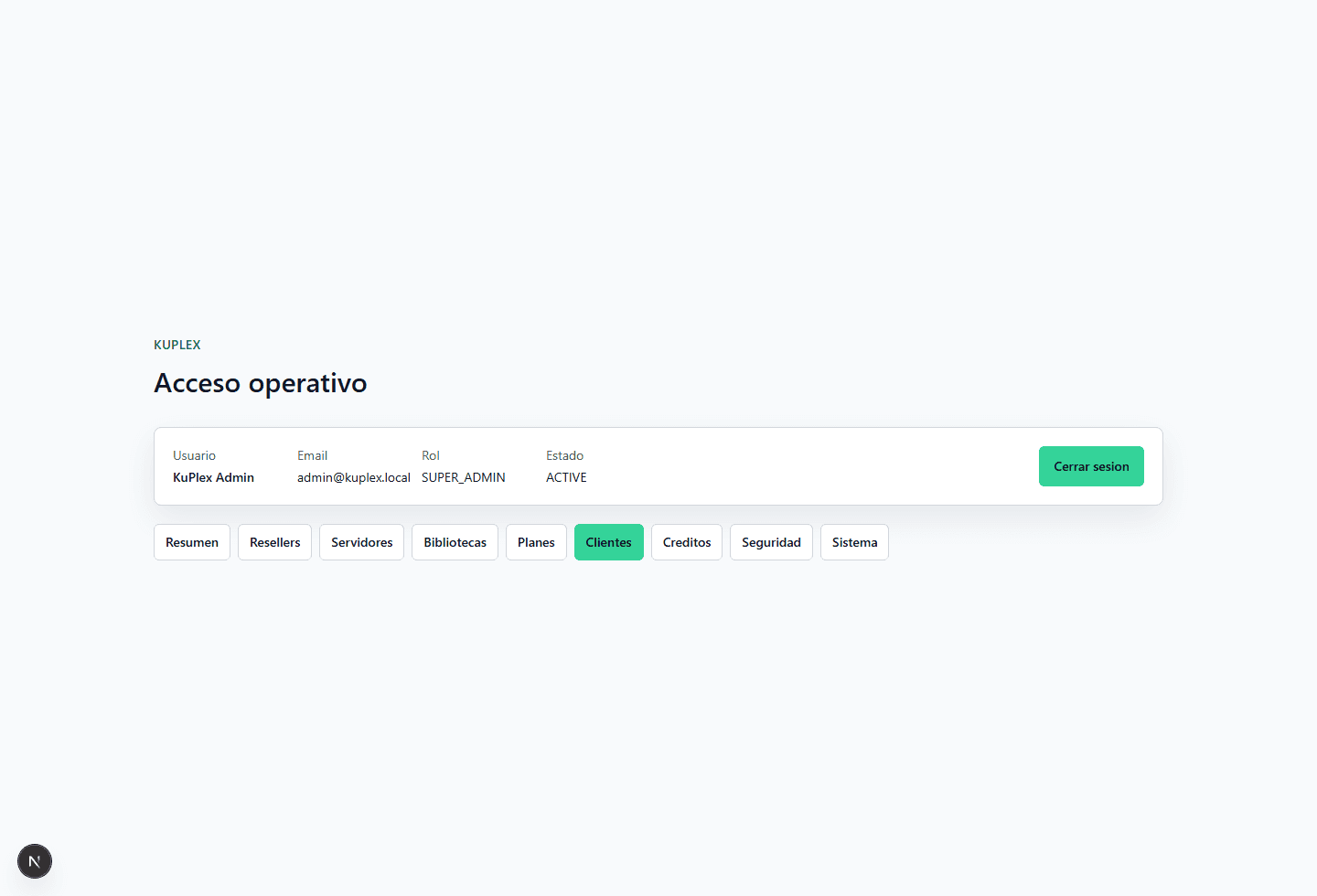 Captura del panel KuPlex: Clientes